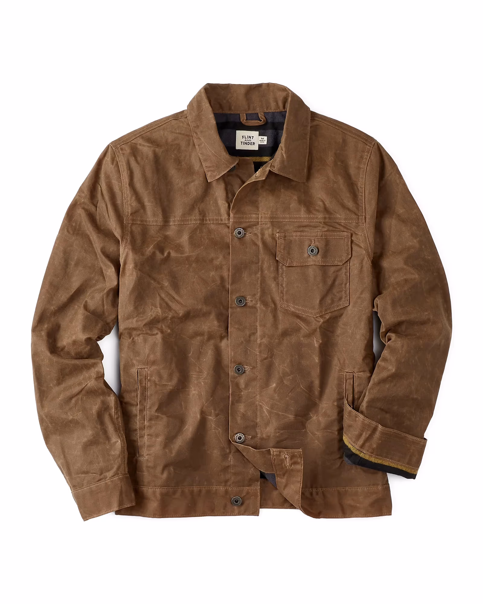 Flint and Tinder | Flannel Lined Waxed Trucker Jacket in Havana