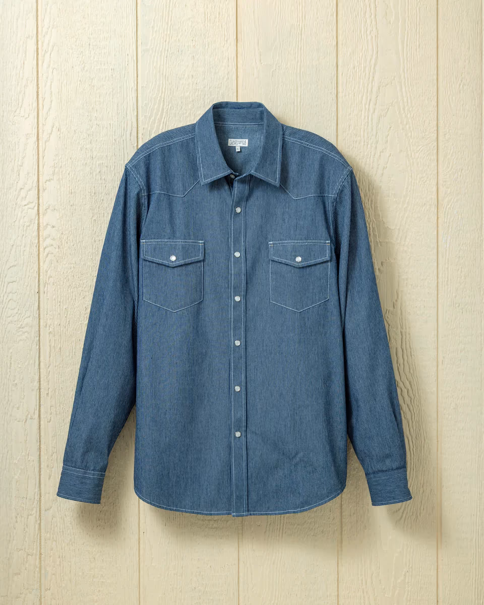 Quaker Marine Supply Co. | Western Shirt in Denim Blue Hickory Stripe